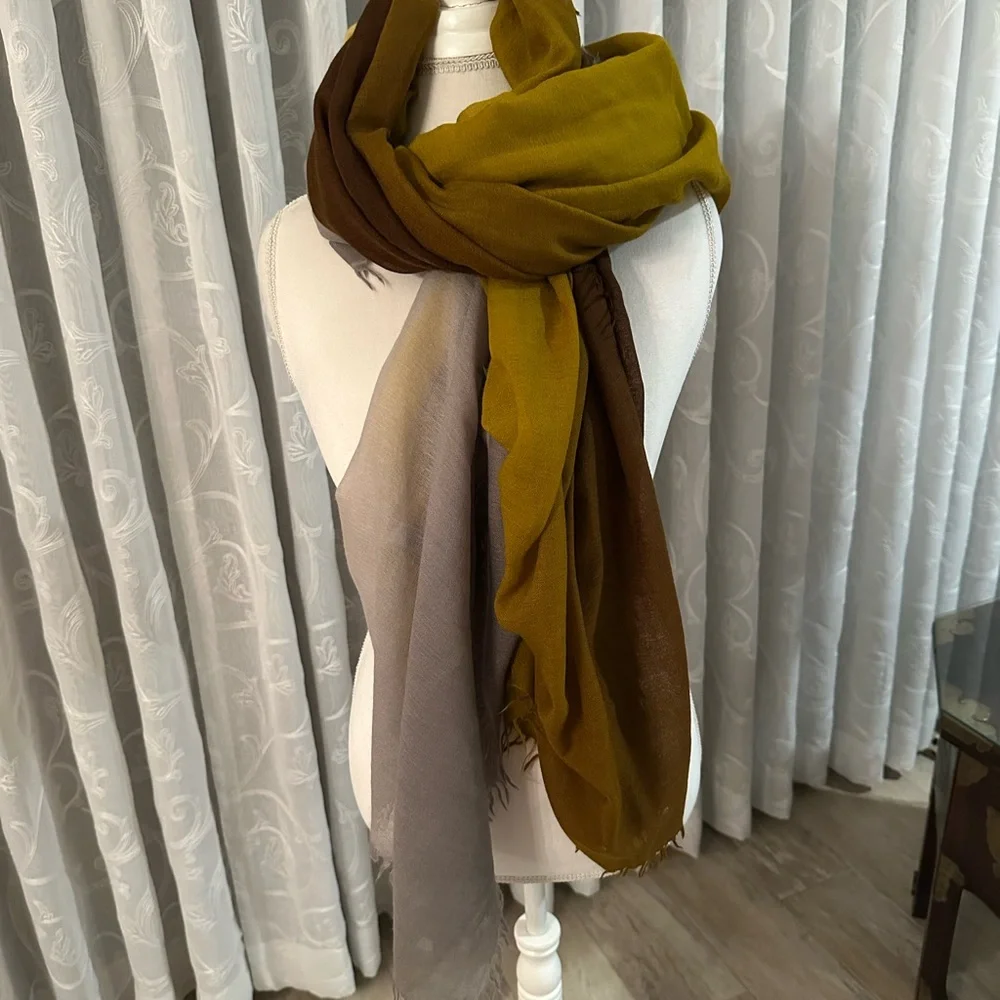 Bajra lightweight wool scarf - ombre grey yellow brown - Picture 2 of 4